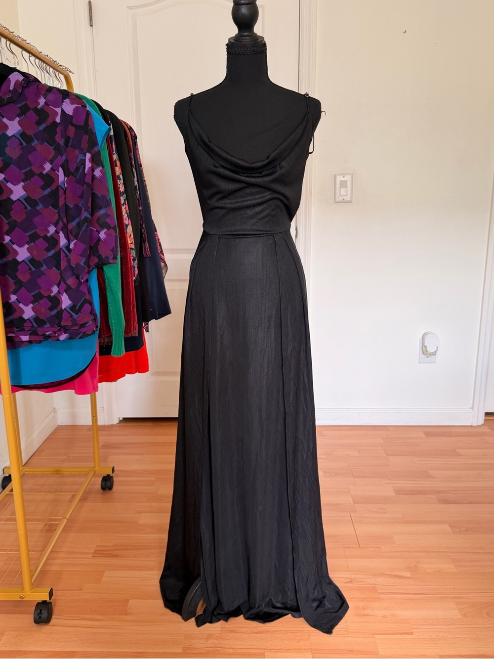 Lucy in the Sky Black Backless Maxi Dress Cowl Neck Sleeveless